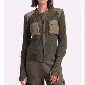 Minnie Rose Cotton Cashmere Shaker Utility Zip Up Cardigan Jacket NWT